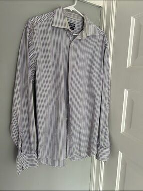 Men's Long-Sleeve Striped Dress Shirt - Lavender/White